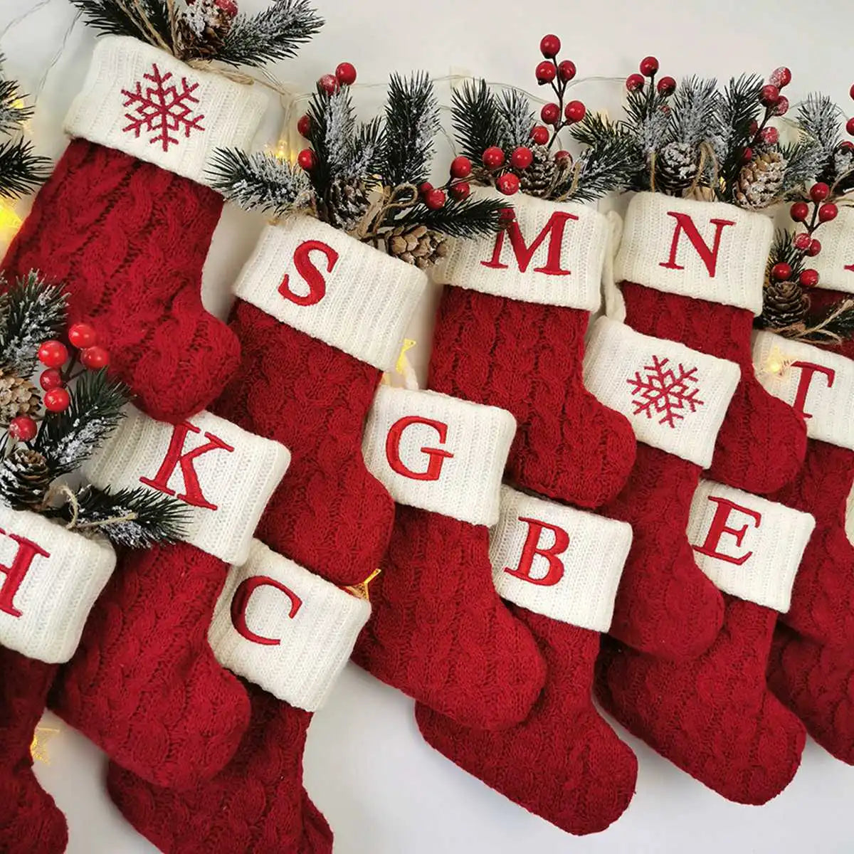 Chaussettes de Noël en Laine Tricotée avec Initial de A à Z