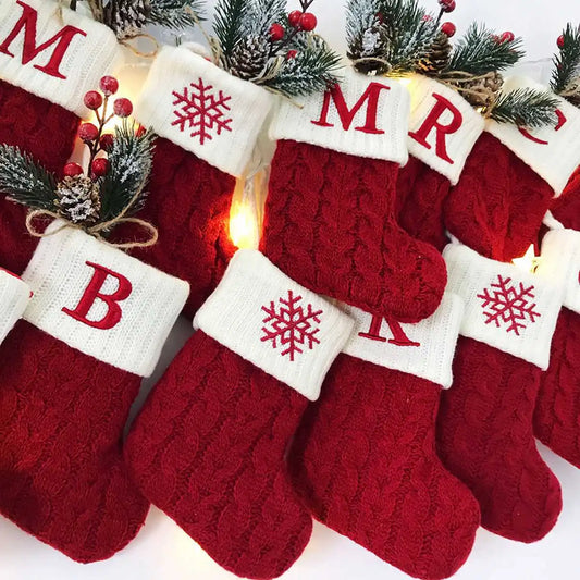 Chaussettes de Noël en Laine Tricotée avec Initial de A à Z